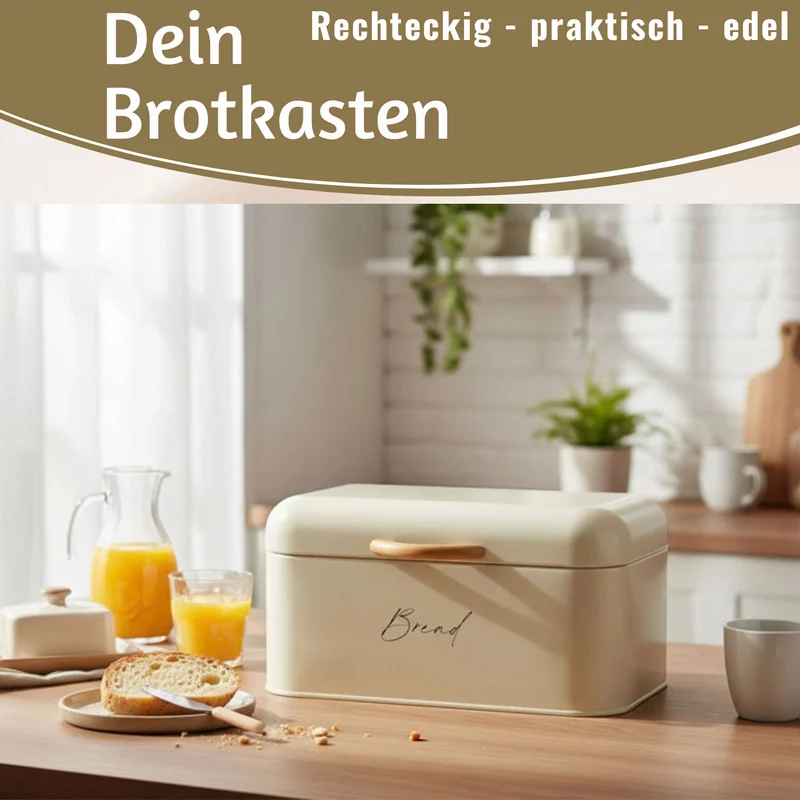 Vintage Brotkasten Weiß 30cm Slogan Bread Metall mit Deckel Retro Brotbox Aufbewahrungskorb