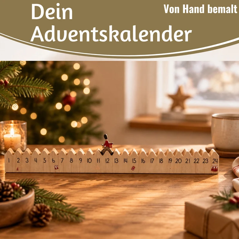 Vintage Holz Adventskalender gehender Gardist 50cm Countdown Xmas Deko