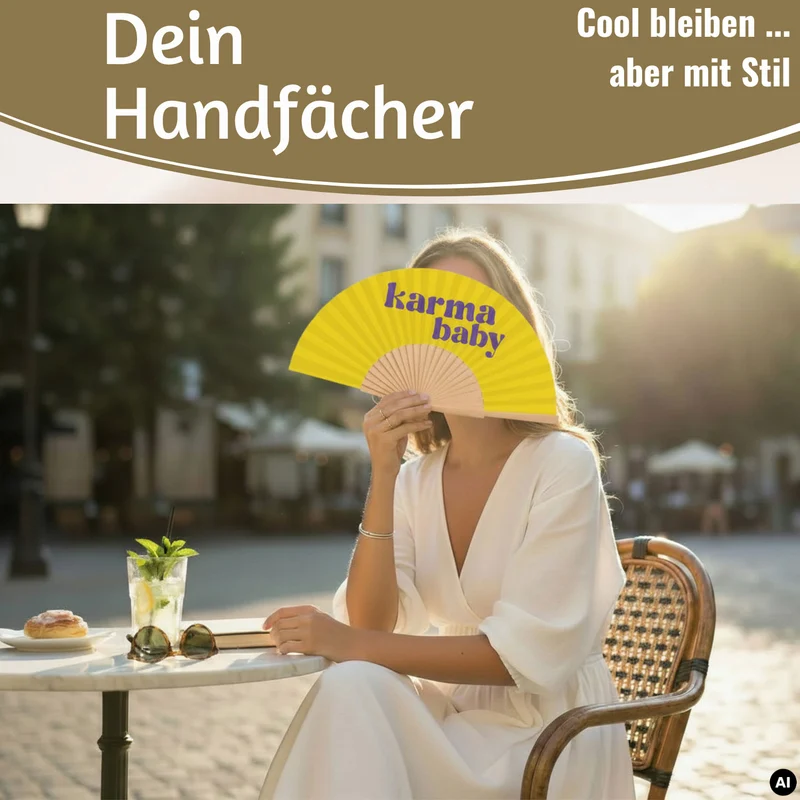 Handfächer Holz Stoff Fächer "Karma Baby" Gelb Lila faltbar Faltfächer