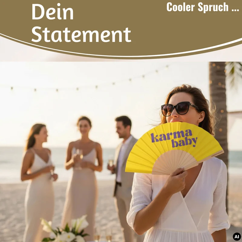 Handfächer Holz Stoff Fächer "Karma Baby" Gelb Lila faltbar Faltfächer