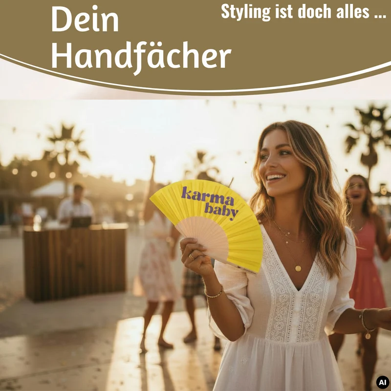 Handfächer Holz Stoff Fächer "Karma Baby" Gelb Lila faltbar Faltfächer