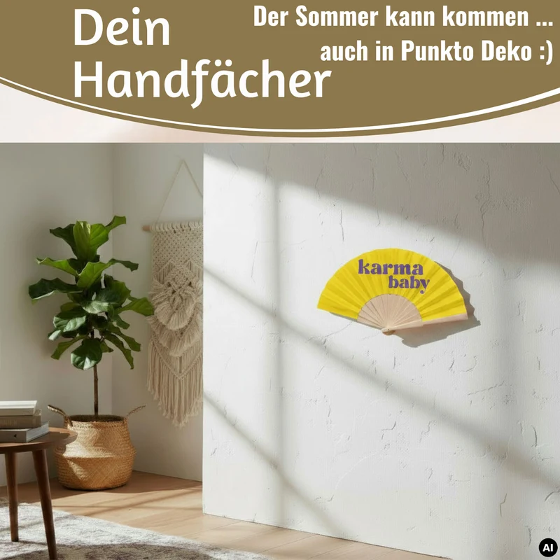 Handfächer Holz Stoff Fächer "Karma Baby" Gelb Lila faltbar Faltfächer