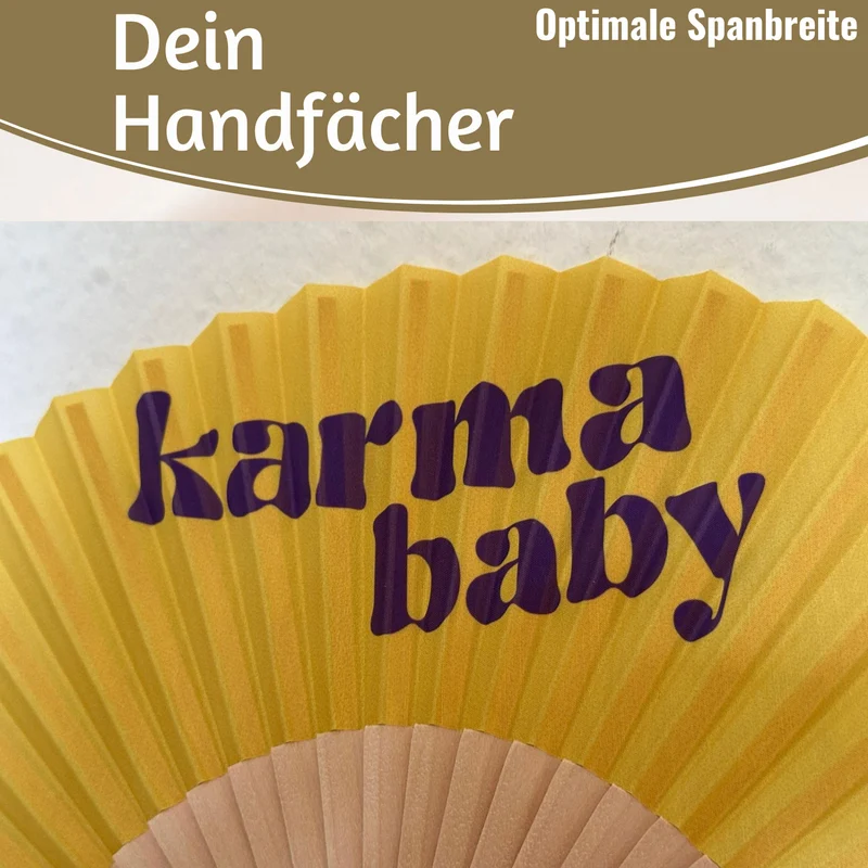 Handfächer Holz Stoff Fächer "Karma Baby" Gelb Lila faltbar Faltfächer