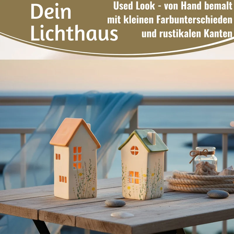 Teelichthaus Lichterhaus Nyhavn 16cm Set Grün Keramik Fachwerkhaus Teelichthalter
