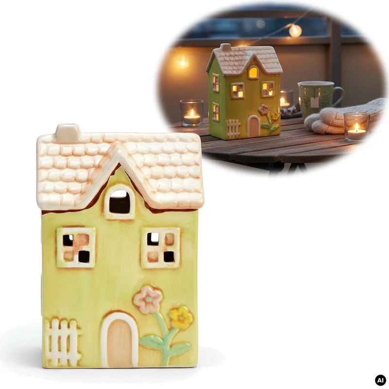 LED Lichterhaus Nyhavn 19cm Grün Keramik Fachwerkhaus Leuchthaus