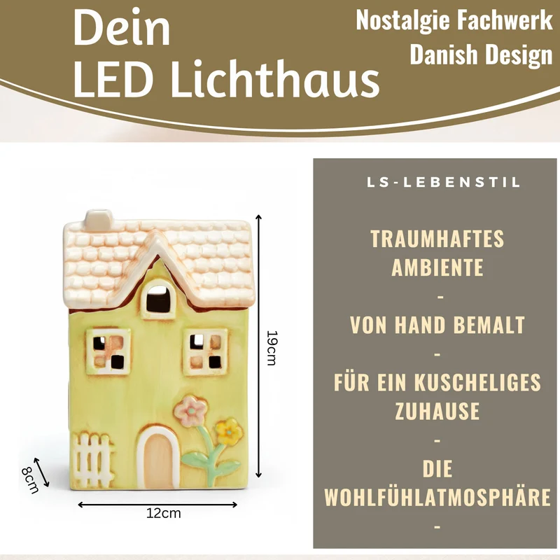 LED Lichterhaus Nyhavn 19cm Grün Keramik Fachwerkhaus Leuchthaus