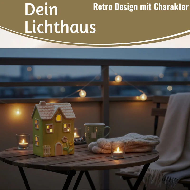 LED Lichterhaus Nyhavn 19cm Grün Keramik Fachwerkhaus Leuchthaus