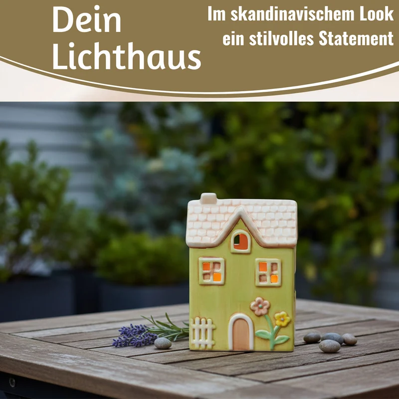 LED Lichterhaus Nyhavn 19cm Grün Keramik Fachwerkhaus Leuchthaus