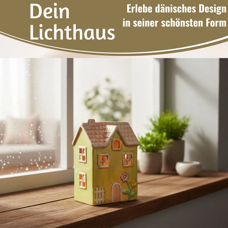 LED Lichterhaus Nyhavn 19cm Grün Keramik Fachwerkhaus Leuchthaus