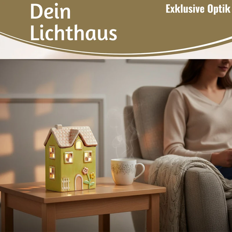 LED Lichterhaus Nyhavn 19cm Grün Keramik Fachwerkhaus Leuchthaus