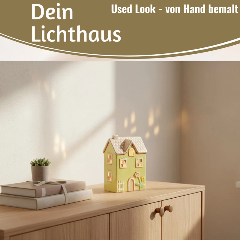 LED Lichterhaus Nyhavn 19cm Grün Keramik Fachwerkhaus Leuchthaus