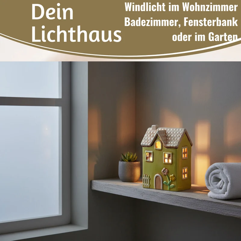 LED Lichterhaus Nyhavn 19cm Grün Keramik Fachwerkhaus Leuchthaus