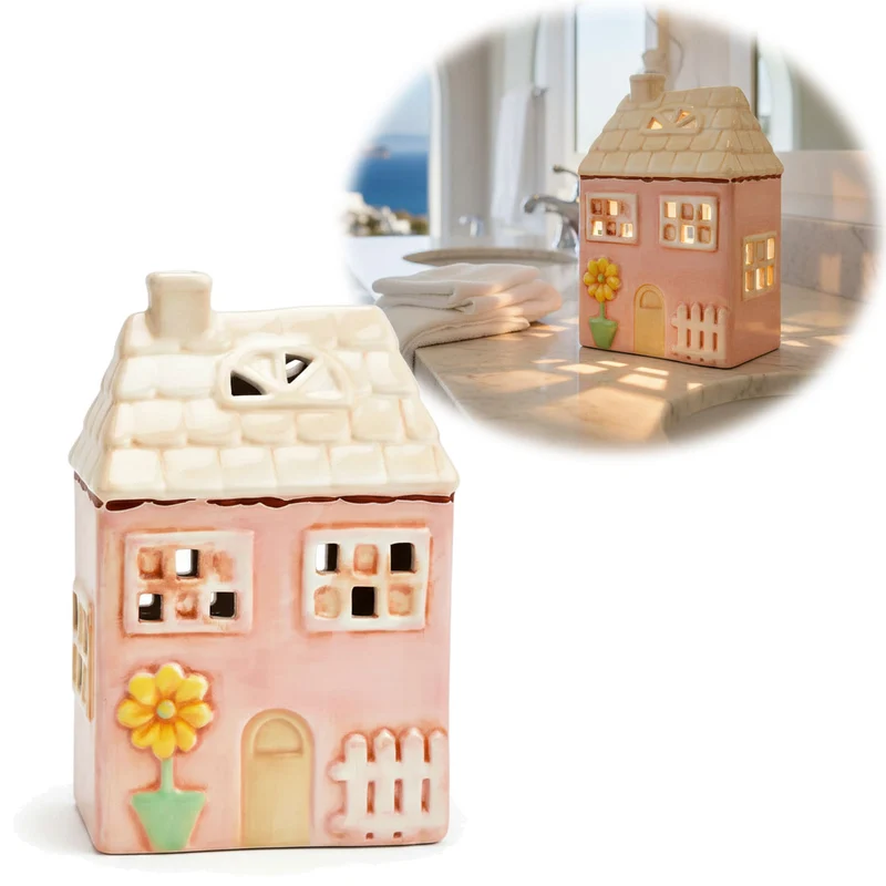 LED Lichterhaus Nyhavn 19cm Rosa Keramik Fachwerkhaus Leuchthaus