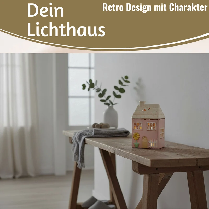 LED Lichterhaus Nyhavn 19cm Rosa Keramik Fachwerkhaus Leuchthaus