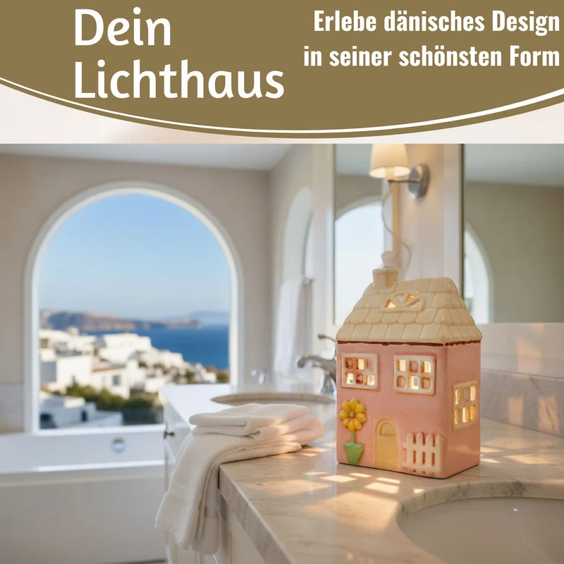 LED Lichterhaus Nyhavn 19cm Rosa Keramik Fachwerkhaus Leuchthaus