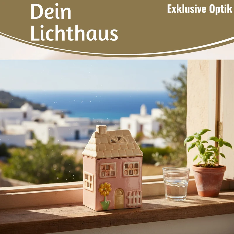 LED Lichterhaus Nyhavn 19cm Rosa Keramik Fachwerkhaus Leuchthaus