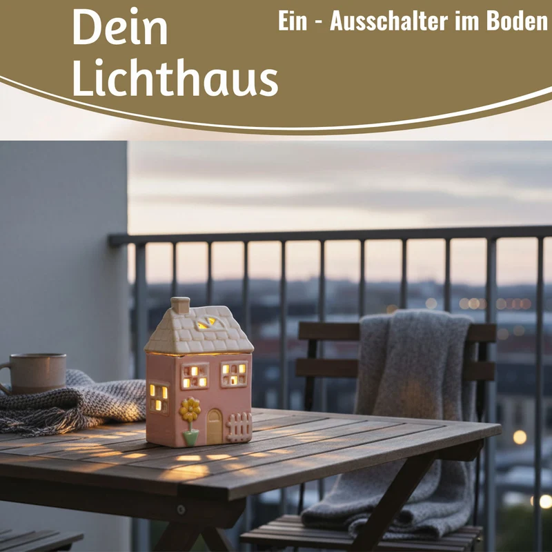 LED Lichterhaus Nyhavn 19cm Rosa Keramik Fachwerkhaus Leuchthaus