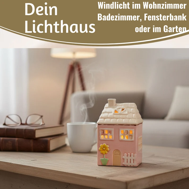 LED Lichterhaus Nyhavn 19cm Rosa Keramik Fachwerkhaus Leuchthaus