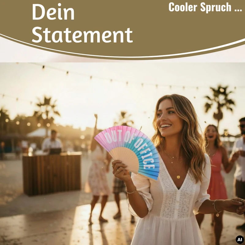 Handfächer Holz Stoff Fächer "Out of Office" Rosa Türkis Blau faltbar Faltfächer
