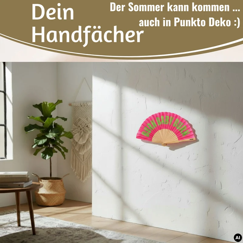 Handfächer Holz Stoff Fächer "It´s Fucking Hot" Bunt faltbar Faltfächer