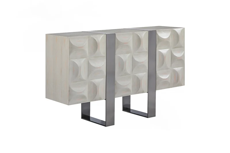 KAWOLA Sideboard MARGO 3 Türen Ulme furniert grau Fuß Edelstahl gebürstet