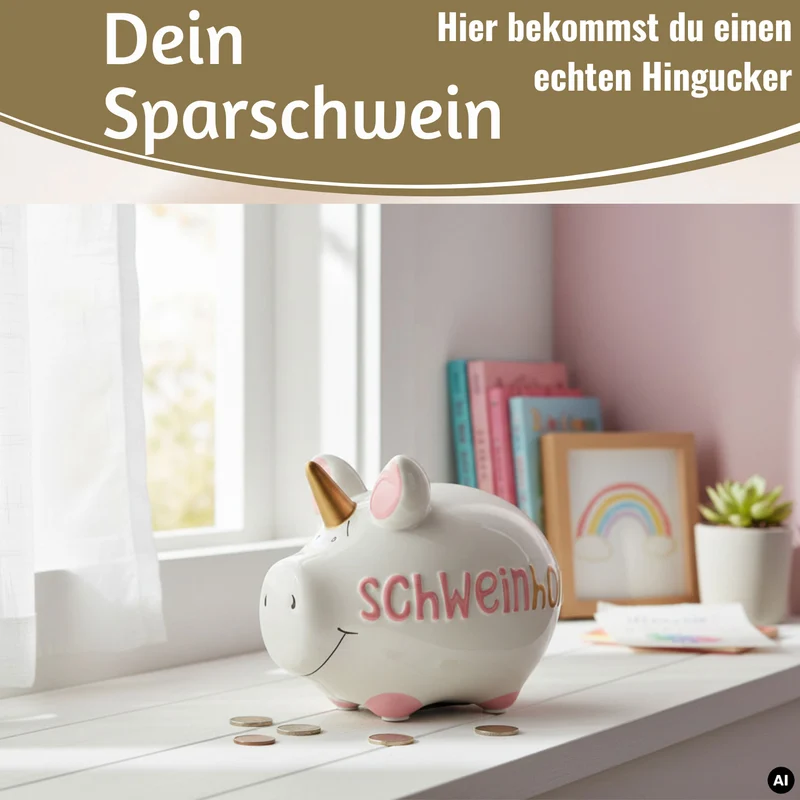 Keramik Sparschwein Spruch Schweinhorn Weiß Rosa Gold Spardose Sparbüchse