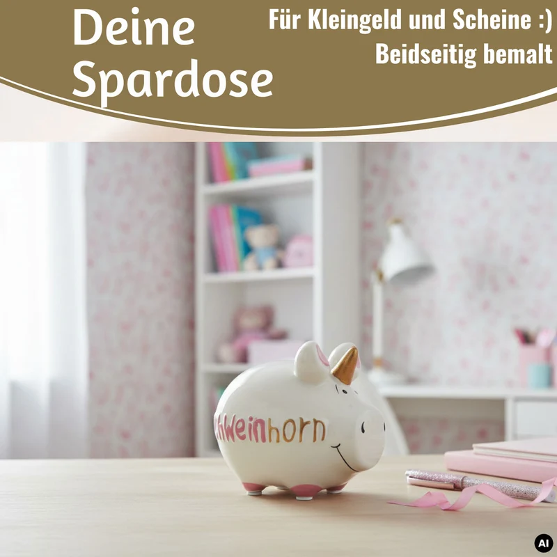 Keramik Sparschwein Spruch Schweinhorn Weiß Rosa Gold Spardose Sparbüchse