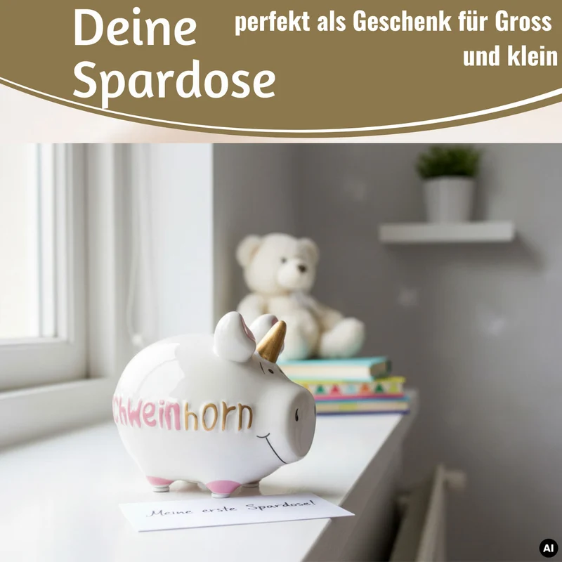 Keramik Sparschwein Spruch Schweinhorn Weiß Rosa Gold Spardose Sparbüchse