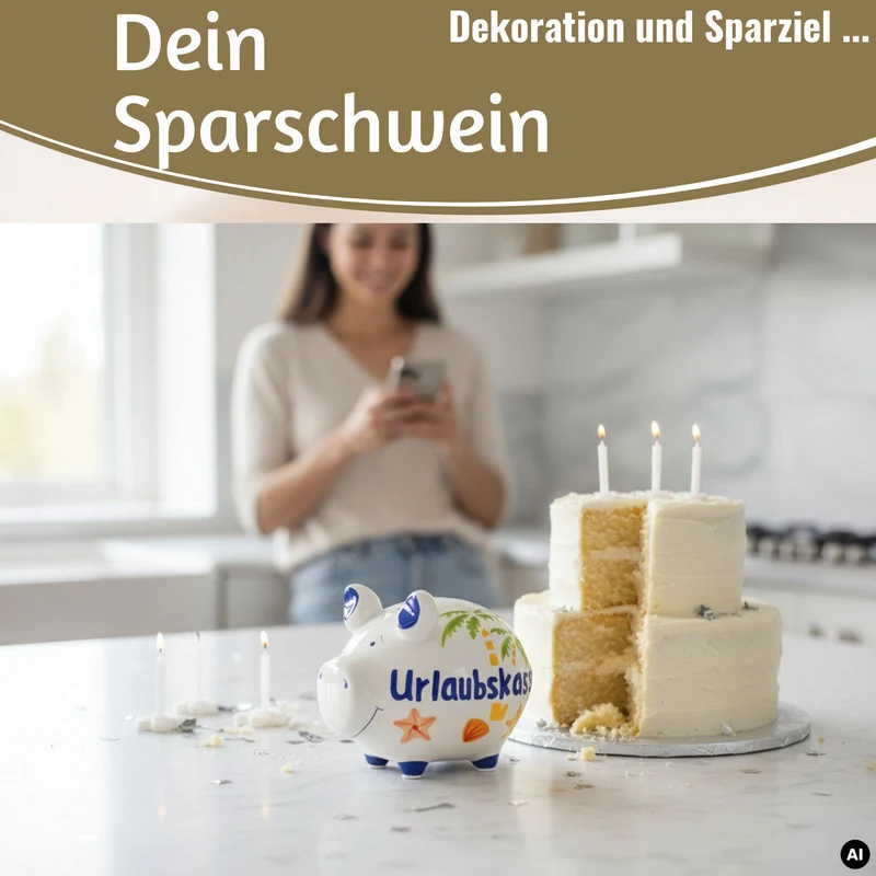 Keramik Sparschwein Spruch Urlaubskasse Weiß Blau Spardose Sparbüchse