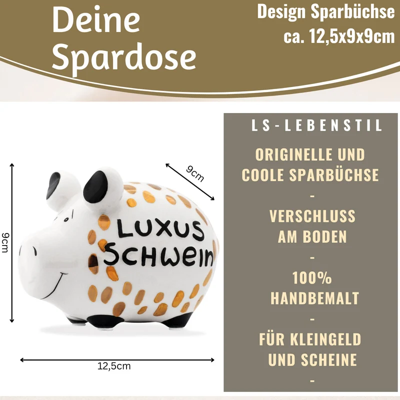 Keramik Sparschwein Spruch Luxus Schwein Weiß Gold Spardose Sparbüchse