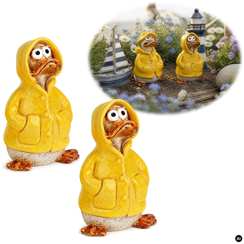 2x Deko Figuren Enten Set 11cm Gartenfigur Gartenzwerg Garten Statue Objekt