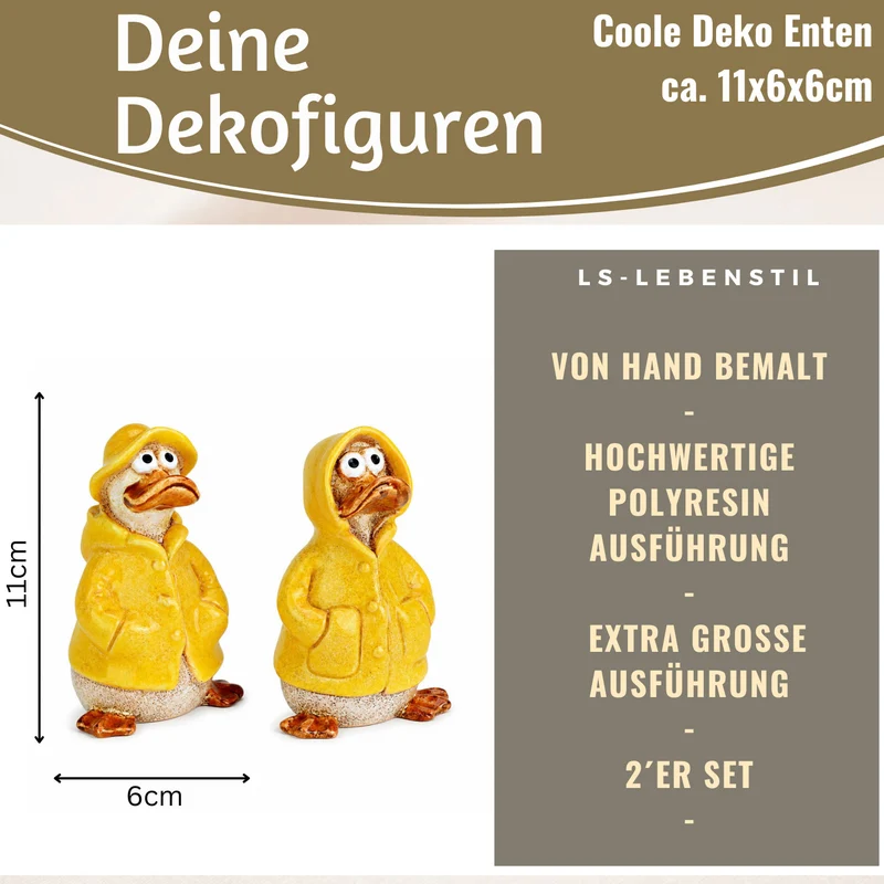 2x Deko Figuren Enten Set 11cm Gartenfigur Gartenzwerg Garten Statue Objekt