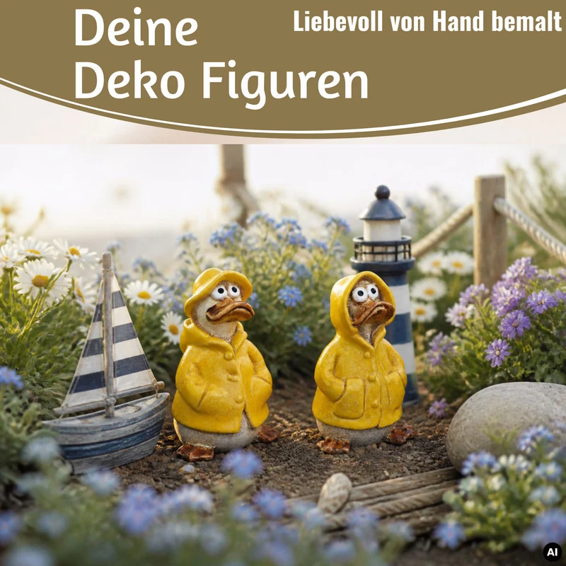2x Deko Figuren Enten Set 11cm Gartenfigur Gartenzwerg Garten Statue Objekt