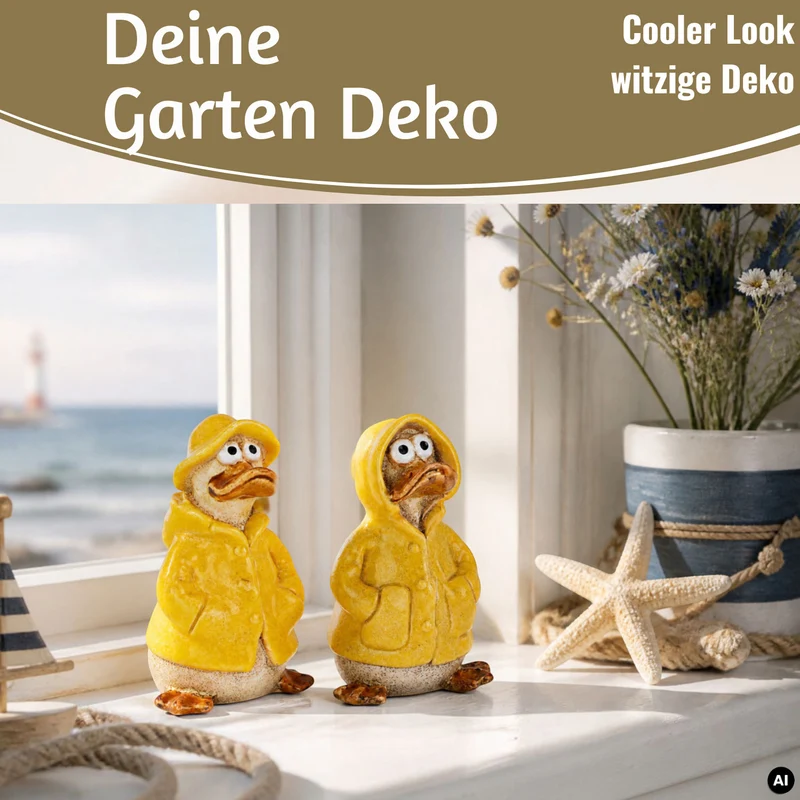 2x Deko Figuren Enten Set 11cm Gartenfigur Gartenzwerg Garten Statue Objekt