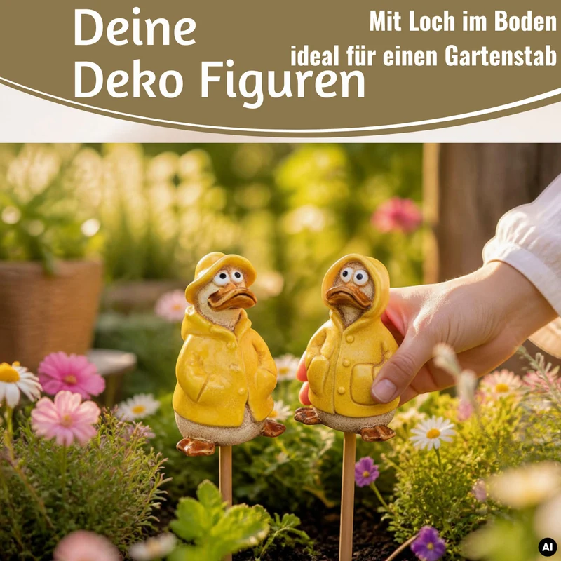 2x Deko Figuren Enten Set 11cm Gartenfigur Gartenzwerg Garten Statue Objekt
