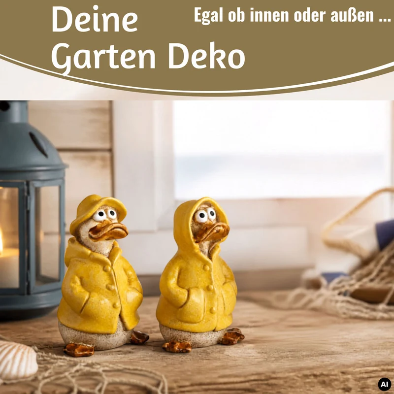 2x Deko Figuren Enten Set 11cm Gartenfigur Gartenzwerg Garten Statue Objekt