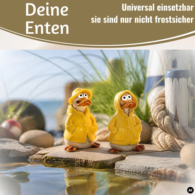 2x Deko Figuren Enten Set 11cm Gartenfigur Gartenzwerg Garten Statue Objekt