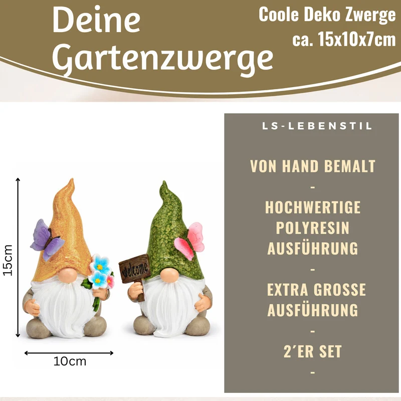 2x Deko Figuren Wichtel Set 15cm Welcome Gartenwichtel Gartenzwerg Garten Objekt