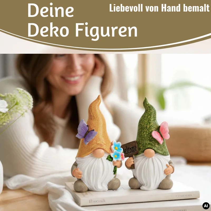 2x Deko Figuren Wichtel Set 15cm Welcome Gartenwichtel Gartenzwerg Garten Objekt