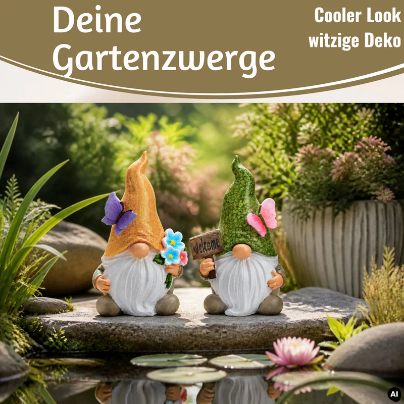 2x Deko Figuren Wichtel Set 15cm Welcome Gartenwichtel Gartenzwerg Garten Objekt
