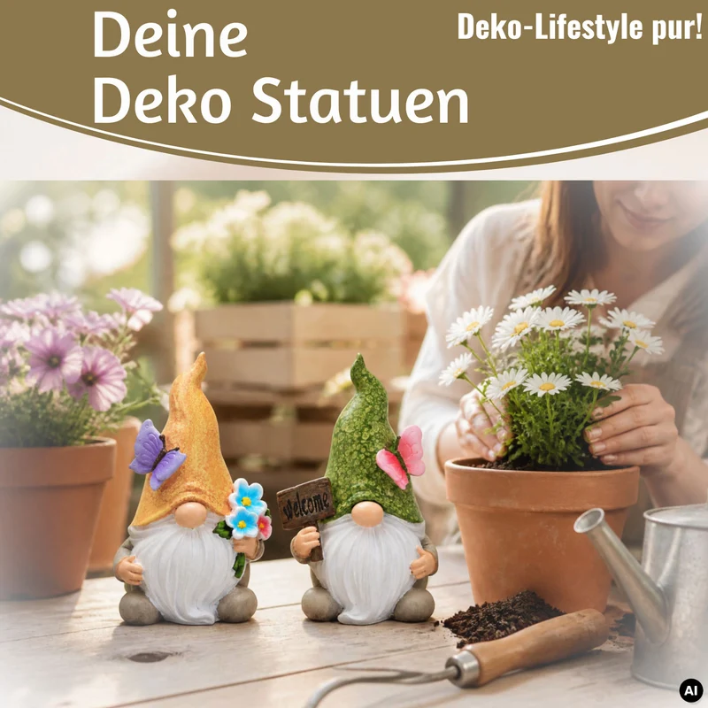 2x Deko Figuren Wichtel Set 15cm Welcome Gartenwichtel Gartenzwerg Garten Objekt