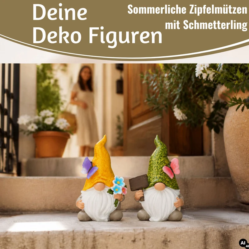 2x Deko Figuren Wichtel Set 15cm Welcome Gartenwichtel Gartenzwerg Garten Objekt