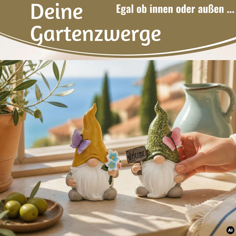 2x Deko Figuren Wichtel Set 15cm Welcome Gartenwichtel Gartenzwerg Garten Objekt
