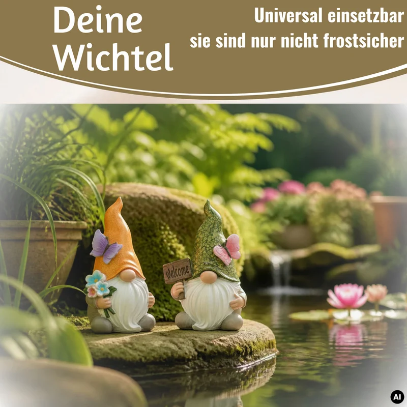 2x Deko Figuren Wichtel Set 15cm Welcome Gartenwichtel Gartenzwerg Garten Objekt