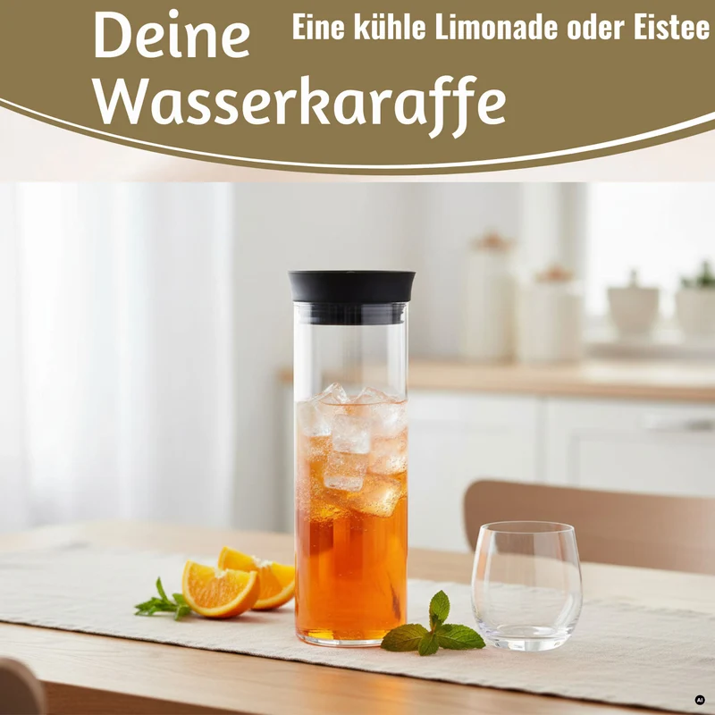 2x Glas Flasche Wasserkaraffe 1L Borosilikatglas Deckel Sieb Karaffe Krug Flasche