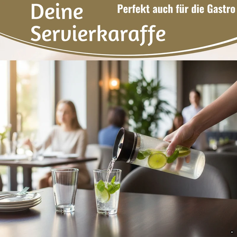 2x Glas Flasche Wasserkaraffe 1L Borosilikatglas Deckel Sieb Karaffe Krug Flasche