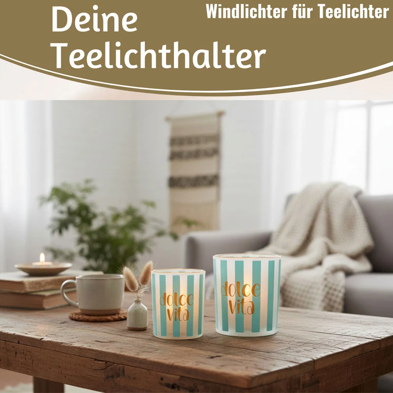 2x Glas Teelichthalter Dolce Vita 8-10cm Set Teelichtgläser Windlicht Kerzenglas