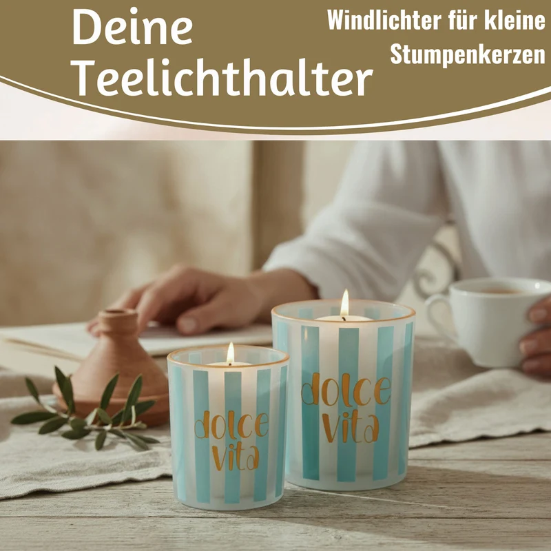 2x Glas Teelichthalter Dolce Vita 8-10cm Set Teelichtgläser Windlicht Kerzenglas