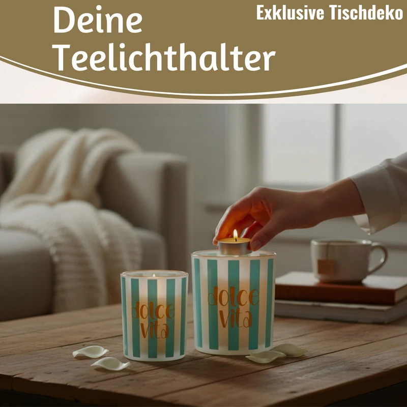 2x Glas Teelichthalter Dolce Vita 8-10cm Set Teelichtgläser Windlicht Kerzenglas