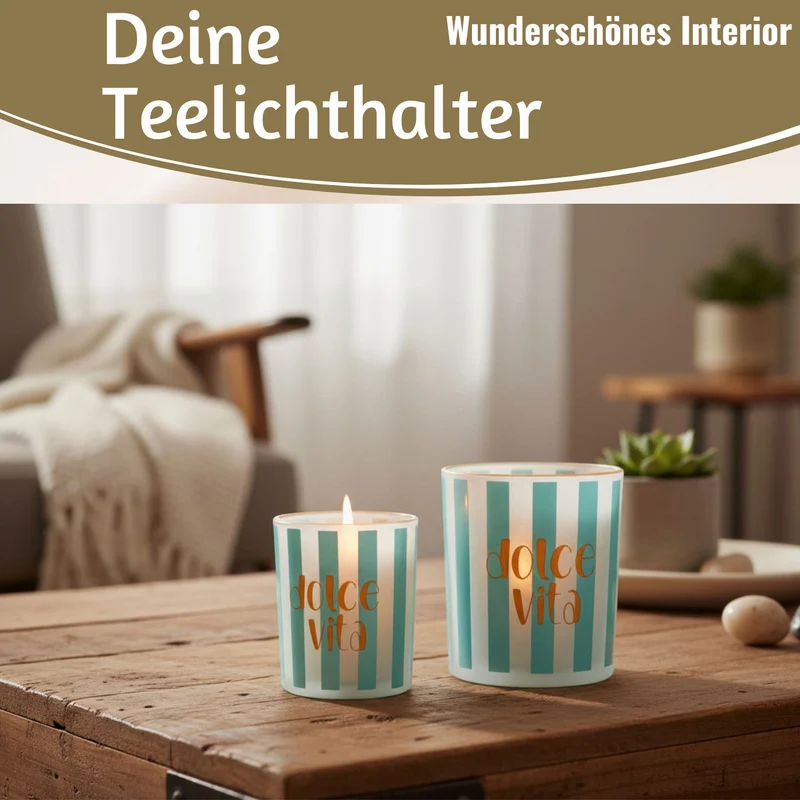 2x Glas Teelichthalter Dolce Vita 8-10cm Set Teelichtgläser Windlicht Kerzenglas